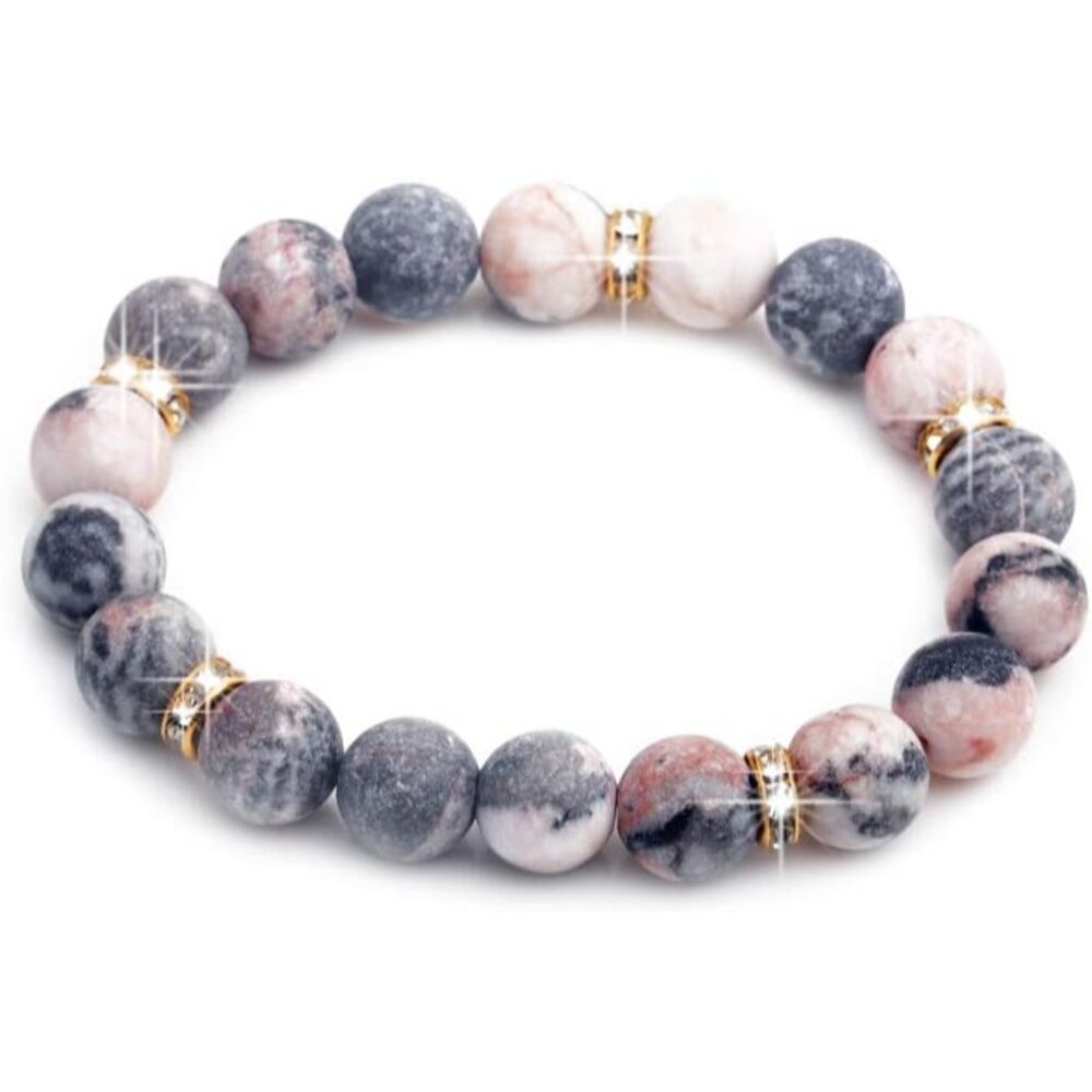 Calming Pink Zebra Stone Bracelet - Natural Healing Beads for Anxiety Relief